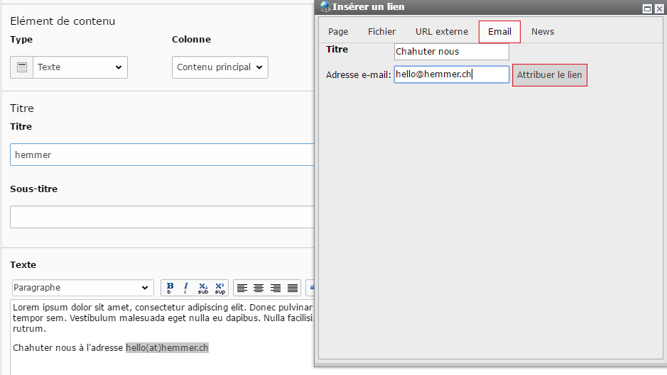 Lien adresse mail