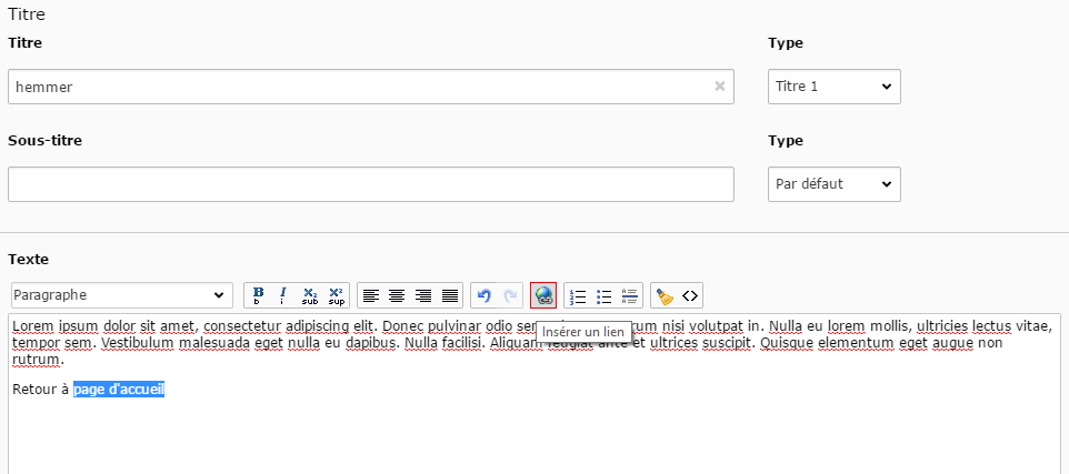 Lien page web interne